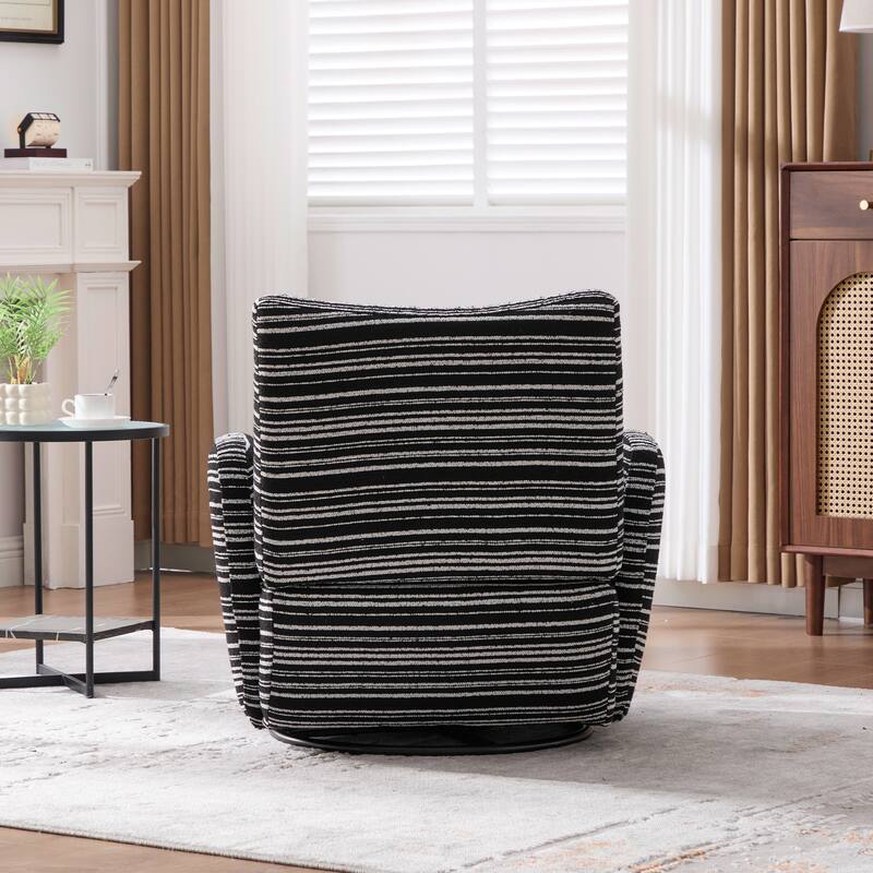Swivel Striped Accent Chair with Metal Base, Modern Arm Chair for Living Room, Fabric Club Single Sofa Chair