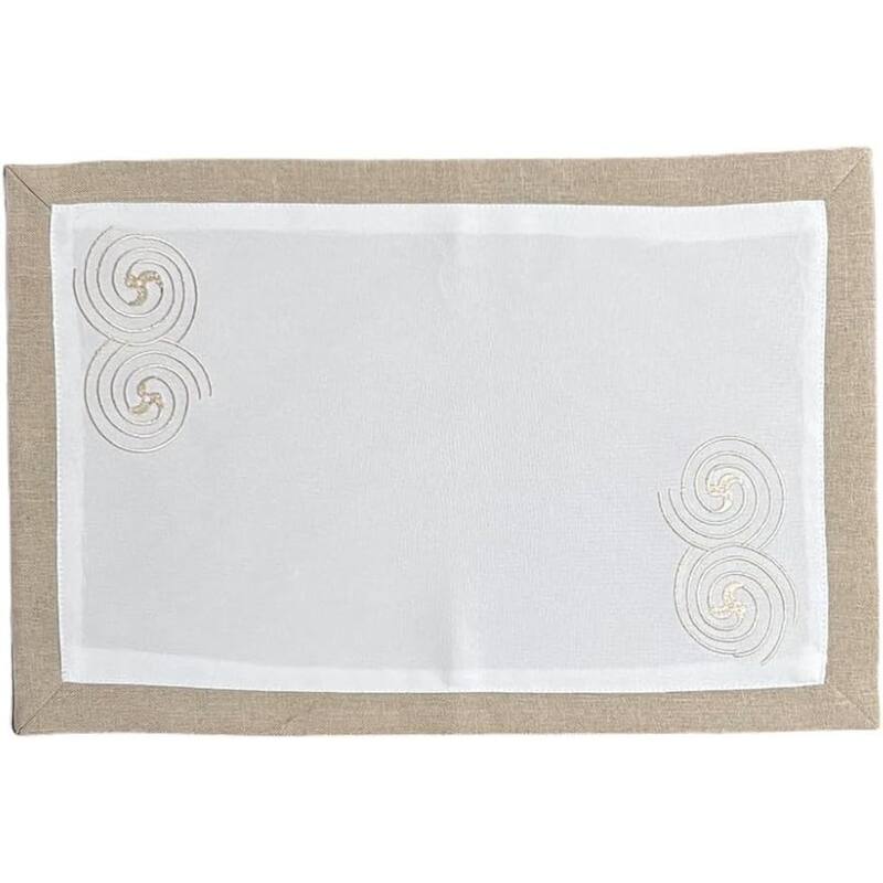 12" x 18" Set of 2 White Polyester Embroidered Celtic Spiral Placemats with Wrinkle Resistant - 12”W x 18”L