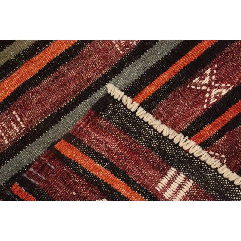 Hand Woven Oriental 100% Wool Carpet Southwestern Tribal Red Kilim Runner Rug - 8' 4'' X 3' 3''