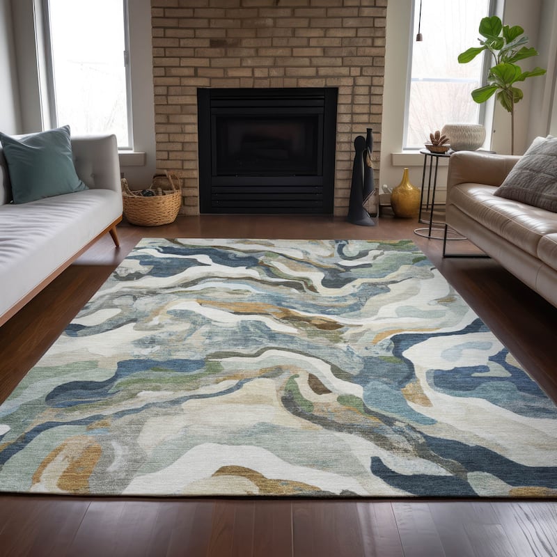 Machine Washable Indoor/Outdoor Modern Brushstrokes Chantille Rug