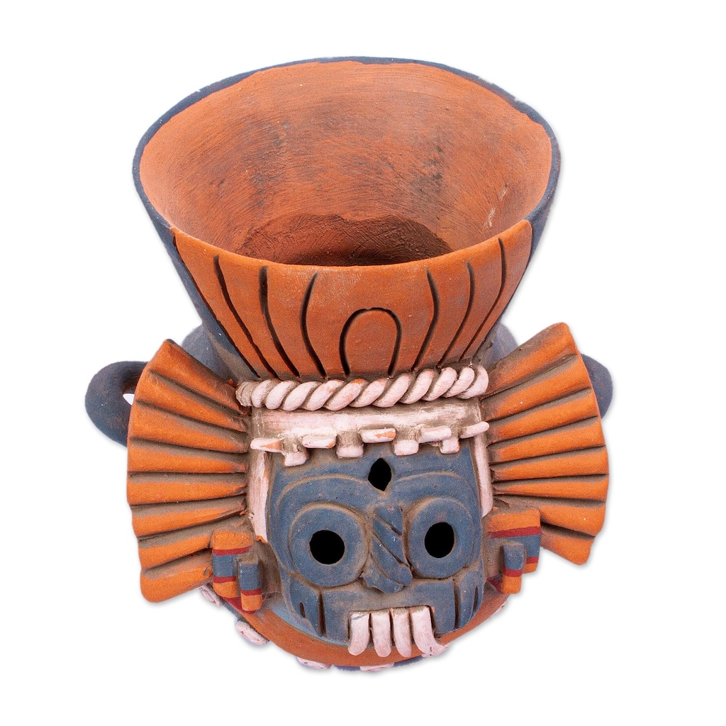Novica Handmade Blue Aztec Rain God Ceramic Vessel
