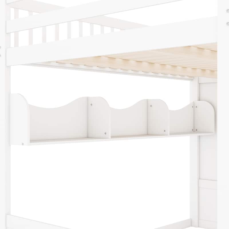 Queen Wooden Loft Bed with Storage Staircase, Wardrobe & Shelving by Harper&Bright Designs