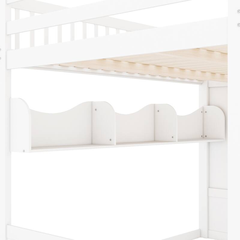 Roomfitters Queen Size Loft Bed with Wardrobe, Storage Staircase and Shelves
