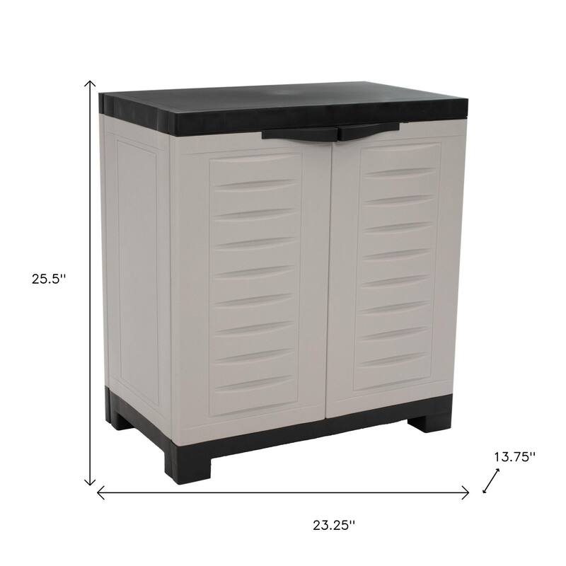 HomeRoots 26" Gray And Black Heavy Duty Plastic Two Door Utility Cabinet - 23.25 in. x 25.50 in. x 13.75 in.