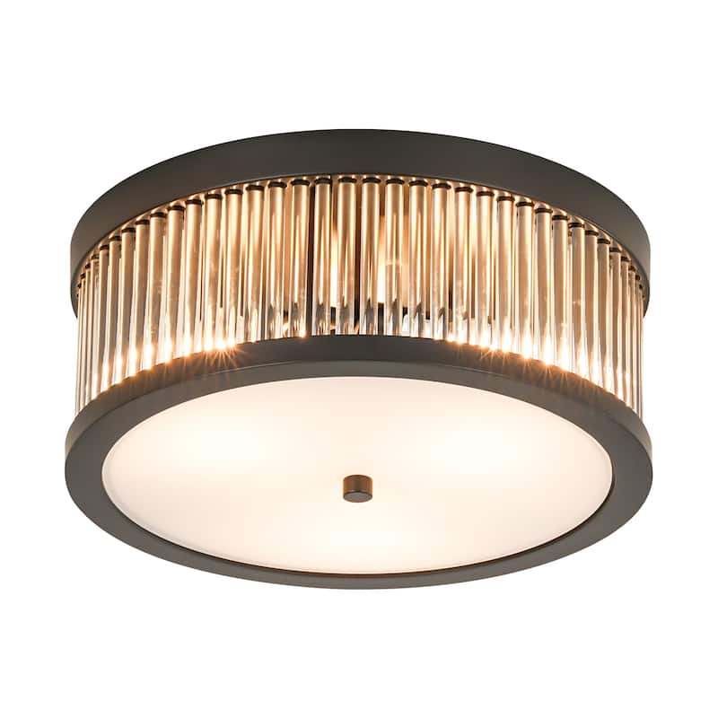 12.20 in. 3-Light Modern Industrial Round Drum Flush Mount Ceiling Light with Clear Glass Rods
