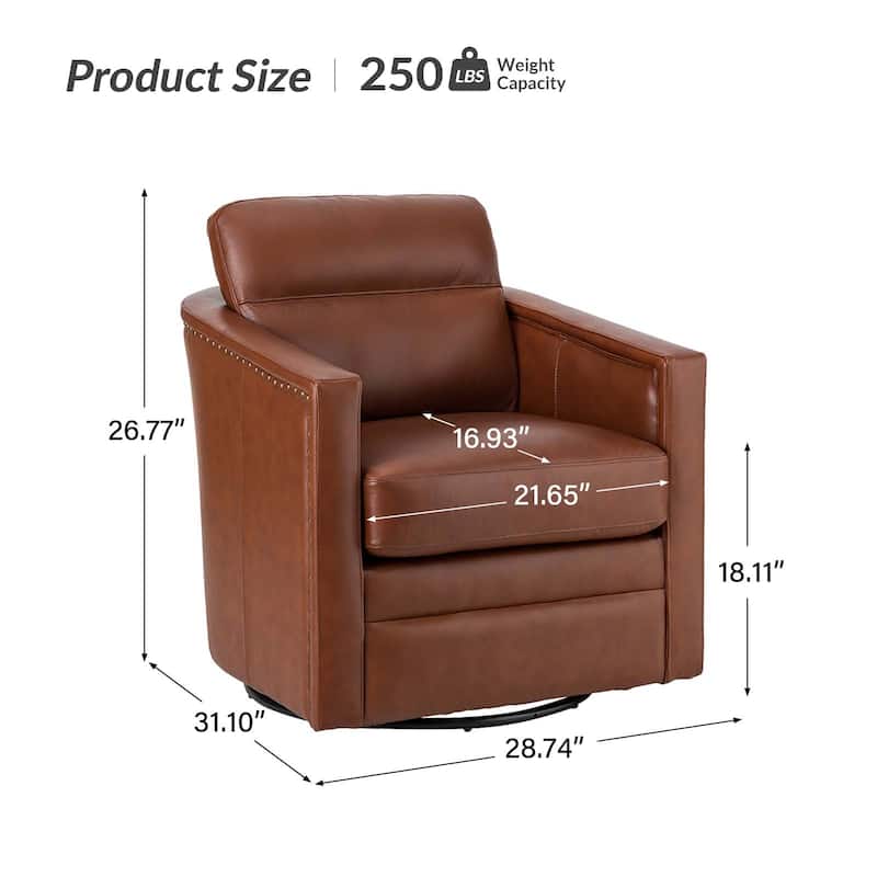 Jorge 28.74" Wide Genuine Leather Swivel Chair with Arms