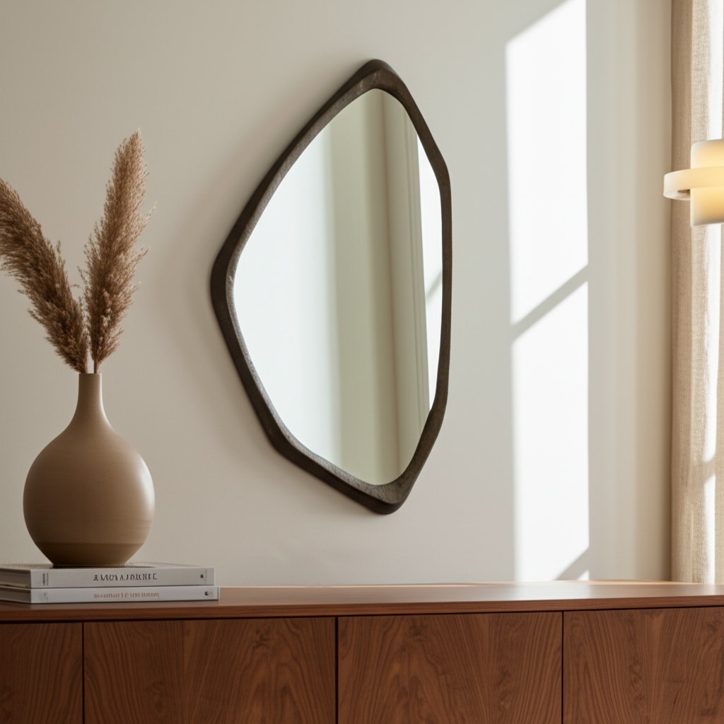 Metal Aluminum Wall Mirror Asymmetrical Shape Home Office - 32" Bronze - 19" x 1" x 32"