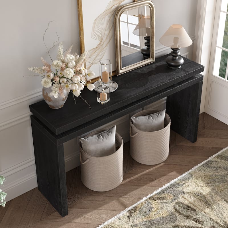 60" Farmhouse Wooden Console Table with Double Board Suspension Design