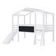 preview thumbnail 7 of 16, Twin Size Loft Bed with Ladder and Slide, House Bed with Blackboard and Light Strip on the Roof, White