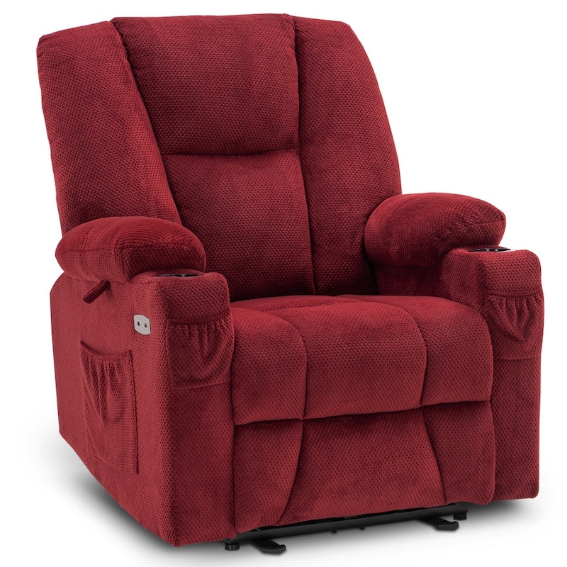 MCombo Electric Power Recliner Chair with Massage & Heat, Plush Fabric 8015 - Burgundy