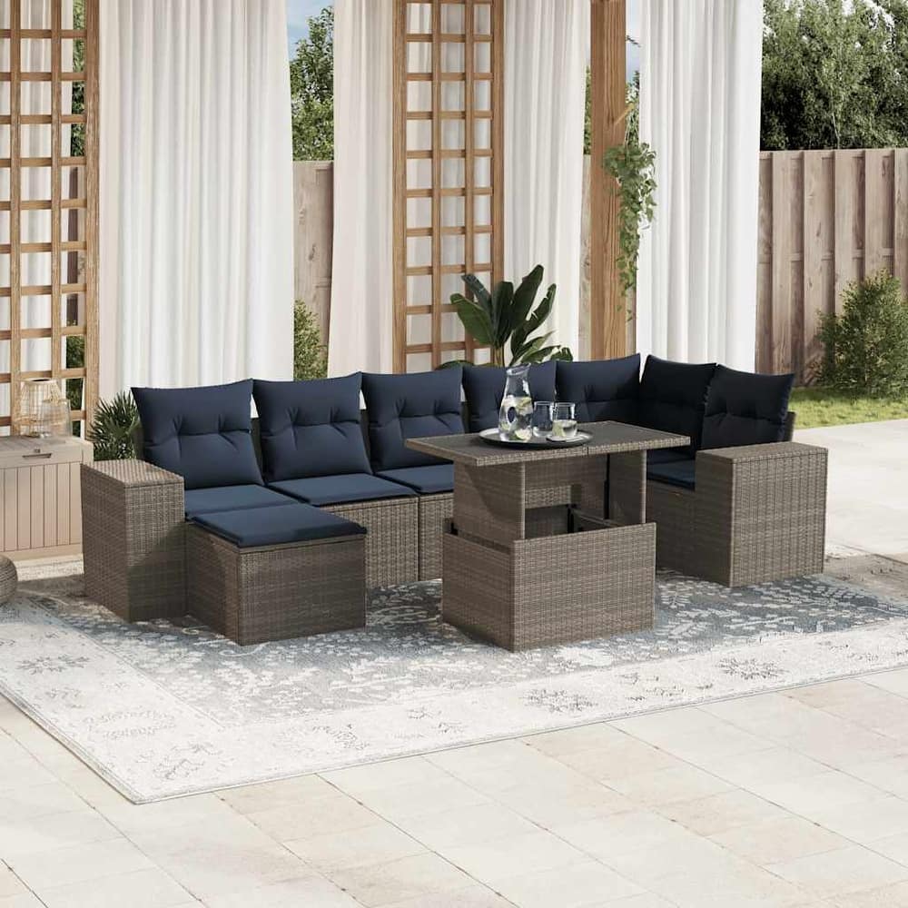 vidaXL Patio Sofa Set with Cushions Table and Couches 8 Piece Poly Rattan