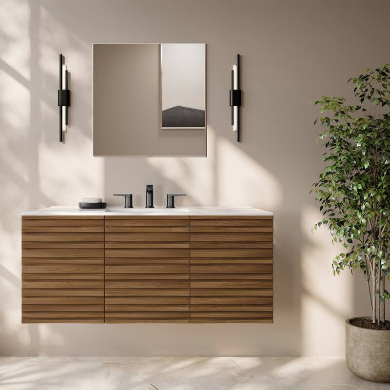Cascade 48" Wall-Mounted Bathroom Vanity In Brown Oak With 3-Hole Widespread Sink Top - 48