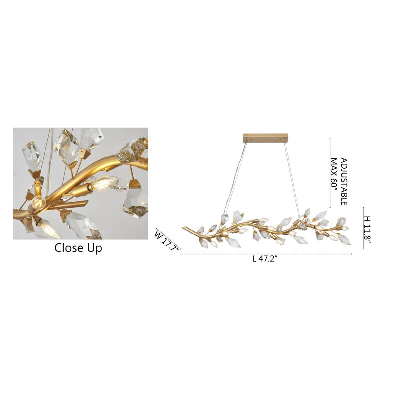12-Light Gold Branch Chandelier With Clear Crystal Petals