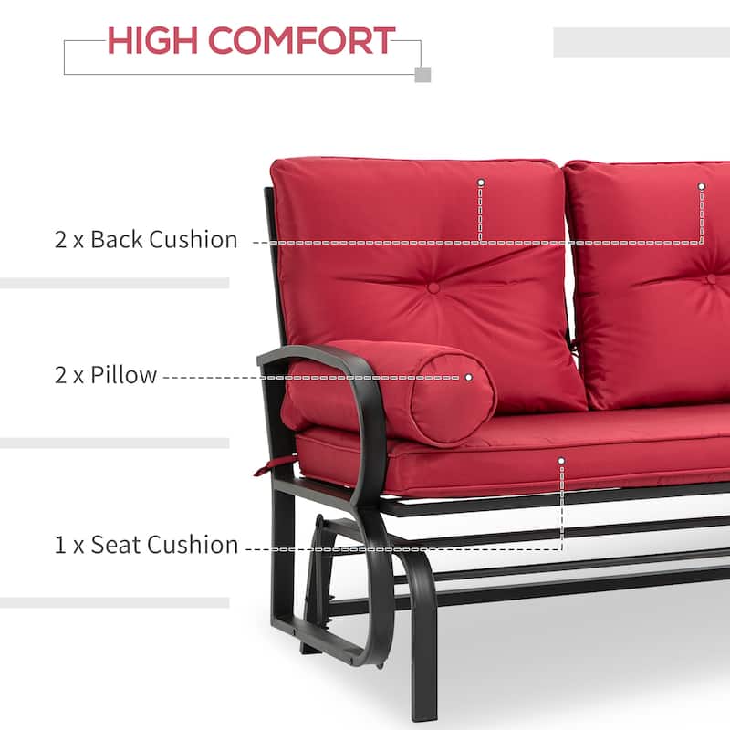 Outsunny 2-Person Outdoor Glider Bench, Patio Double Rocking Swing Loveseat with Steel Frame and Cushions