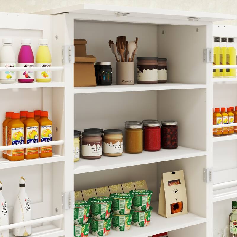 50" LED Kitchen Pantry Cabinet with Doors, Adjustable Shelves and Storage Racks, Freestanding Buffet Sideboard Cupboard