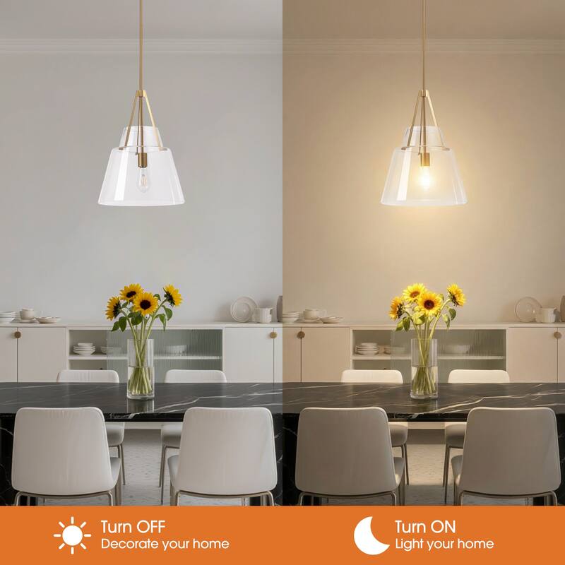 15" Contemporary Brass Tapered Glass Kitchen Island Pendant Light Adjustable Hanging Chandelier