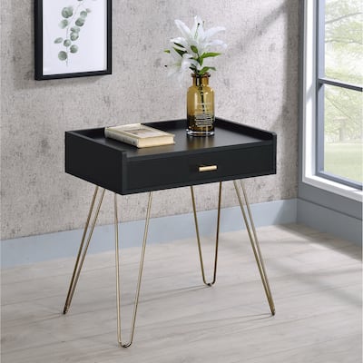 22" Modern Round End Table with Storage Drawer and Metal Hairpin Legs for Living Room or Bedroom