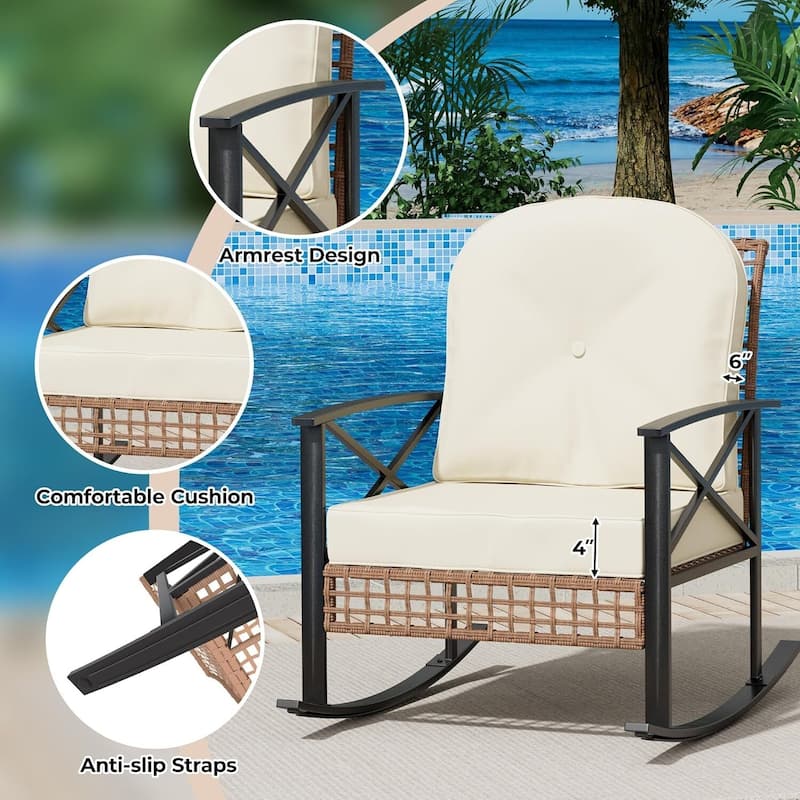 3 Piece Outdoor Rocking Chairs for Porch, Pool, Lawn, Garden, Backyard - 3PCs