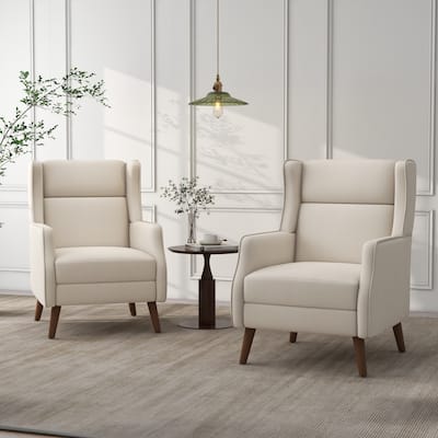 Modern Linen Armchairs Wingback Accent Chair Set of 2