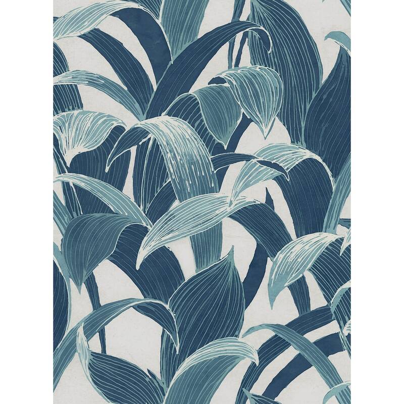 Seabrook Designs Koi Imperial Banana Groves Unpasted Wallpaper - 20.5 in. W x 33 ft. L - Metallic Pearl and Azure Blue