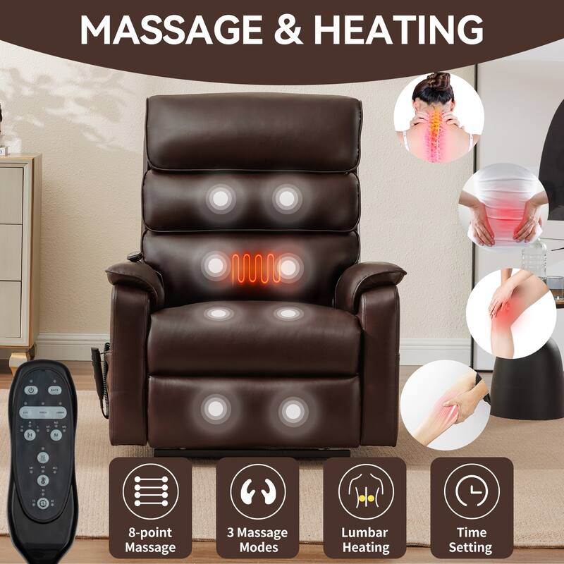 Dual Motor Power Lift Recliner Chair for Elderly, Leatheraire Lay Flat Lift Recliner Chair with Power-Remote, Heat and Massage