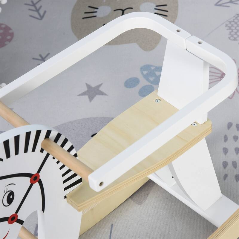 Kids Wooden Rocking Horse Toy with Pedals and Smooth Curved Rails for Toddlers Balance Training - 26.75" L x 10.5" W x 19" H