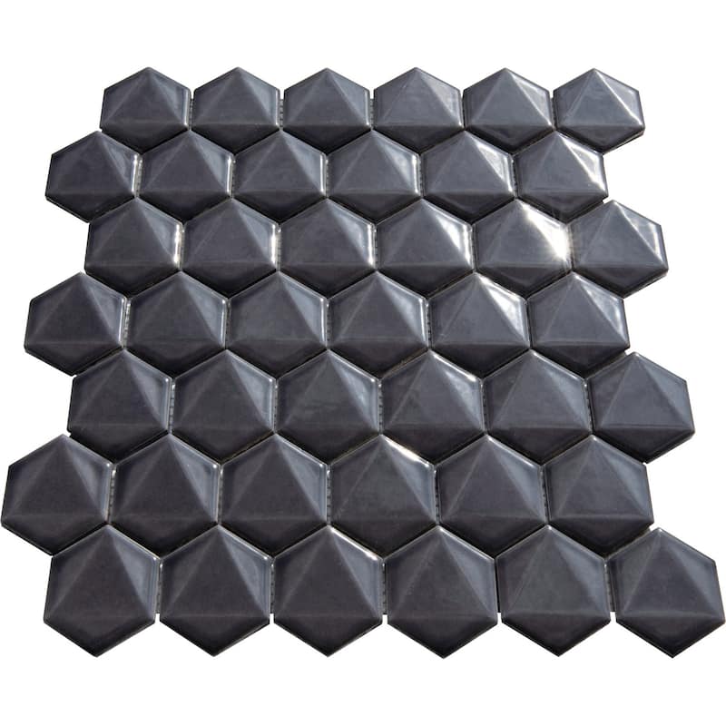 3D Hexagon 2" x 2" Glossy Porcelain Mosaic Tile
