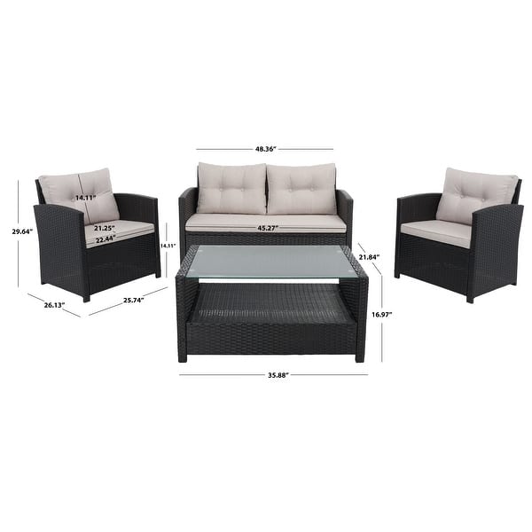 dimension image slide 2 of 4, SAFAVIEH Outdoor Vellor 4-Piece Conversation Patio Set.