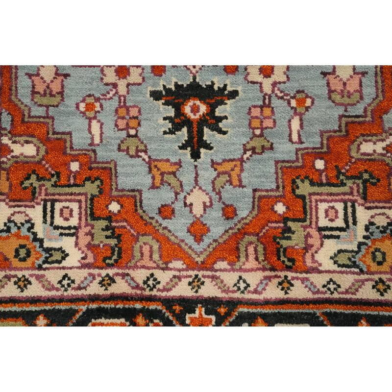 Hand Knotted Oriental 100% Wool Carpet Traditional Medallion Navy Blue & Blues Heriz (serapi) Area Rug - 5' 10'' X 4' 0''