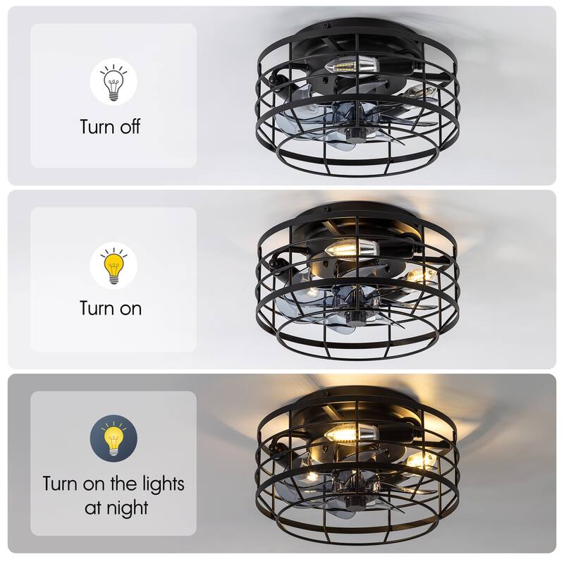 12" Low Profile Enclosed Cage Ceiling Fan with Light and Remote