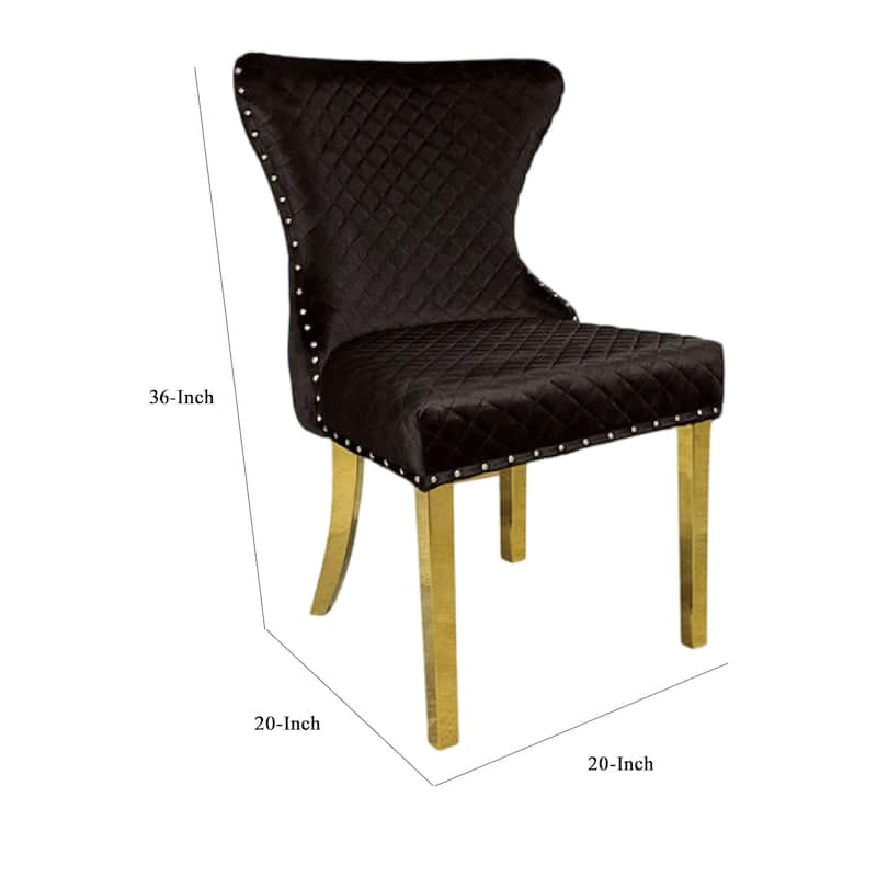 Anova Dining Side Chair Set of 2, Diamond Pattern Black Seat, Gold Leg