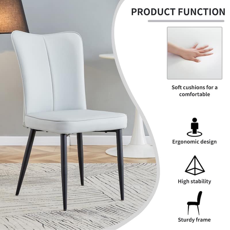 PU Leather Upholstered Dining Chairs Set of 2, Kitchen Chair with Curved Back & Cushion, Accent Chair with Metal Legs