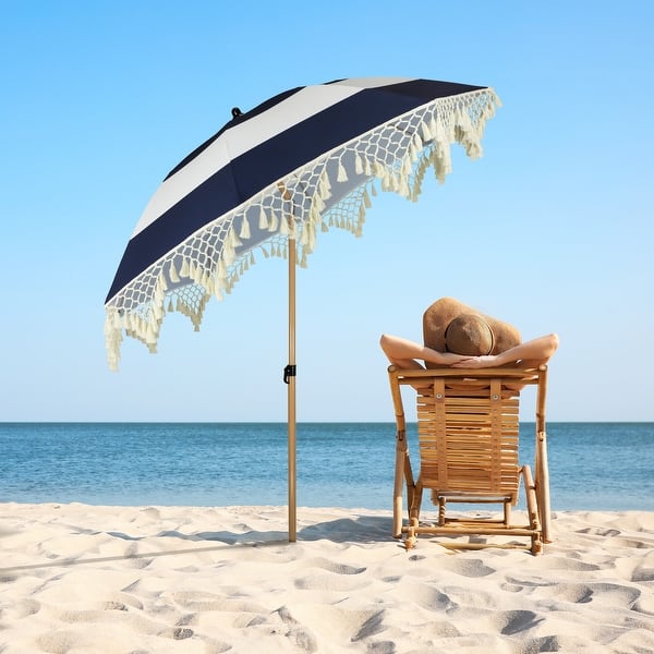 blue and white stripe patio umbrella Gabriel Striped Fringed Parasol with Tilt - daals With a large 9 Xzomystify Blue Striped Beach Umbrella
