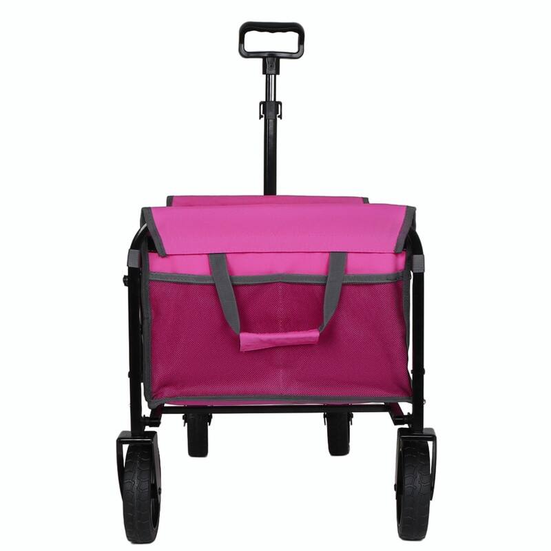 All-in-One Convertible Folding Utility Trolley with 4 Wheels, Bench Seat & Dog Leash
