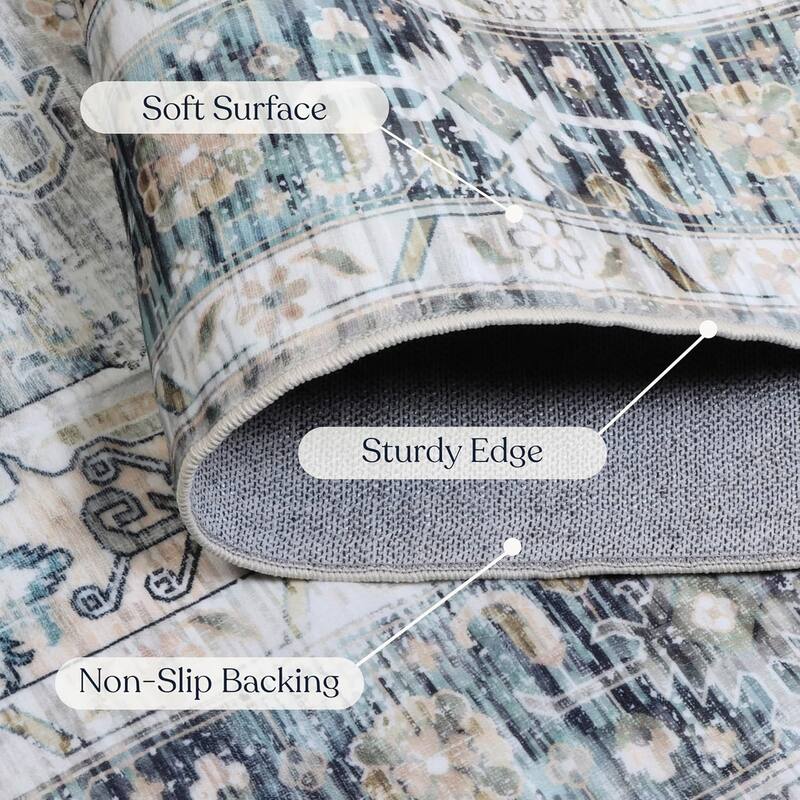 Delara Machine Washable Area Rug, Soft & Durable, Non-Slip Backing, Eco- Friendly GRS certified.