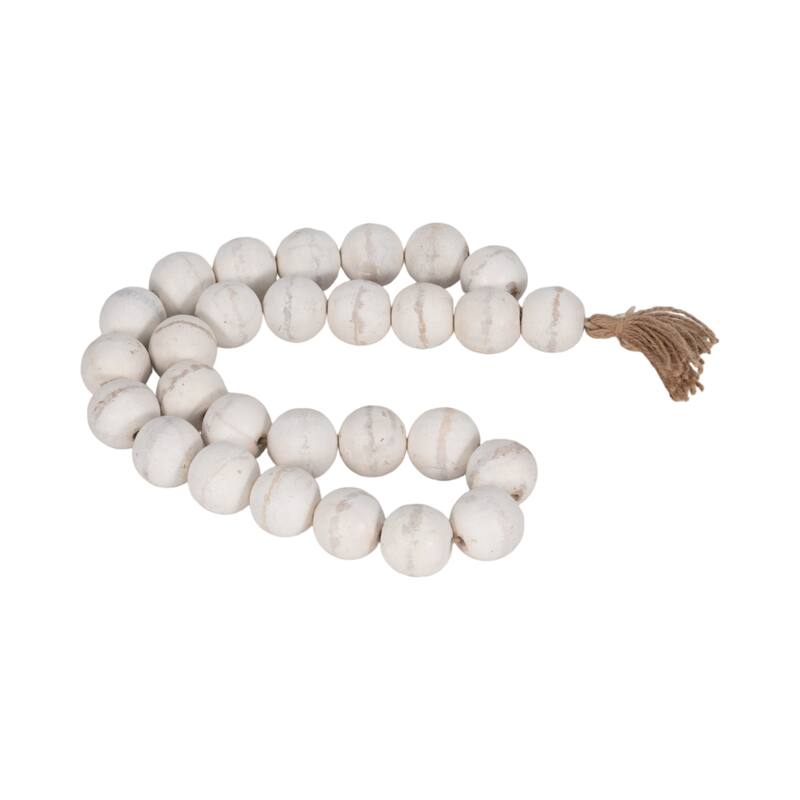 Sagebrook Home 32" Wooden Large Bead Garland with Tassels - Contemporary Mango Wood - 32" x 2" x 2" - White/ivory