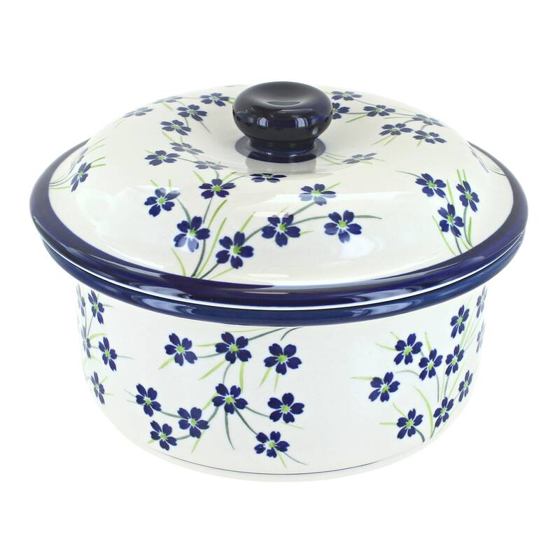 Blue Rose Polish Pottery 887 Zaklady Round Baker with Lid - Willow