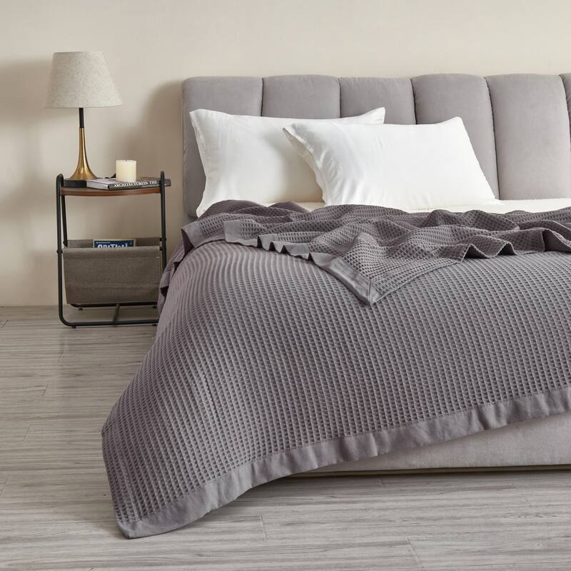 Luxurious Cotton Super Soft Waffle Weave Knit Blanket - Twin - Dark Grey