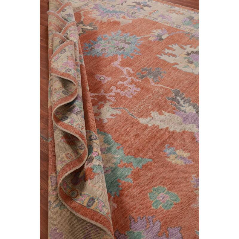 Hand Knotted Oriental 100% Wool Carpet Transitional All-Over Oranges & Rust Oushak Area Rug - 11' 9'' X 9' 4''