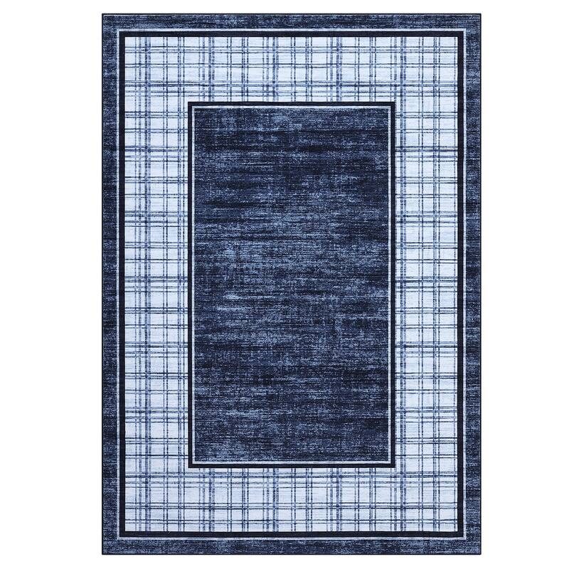 Modern Bordered Rug Farmhouse Plaid Area Rugs for Living Room Bedroom, Indoor Accent Carpet Home Decor
