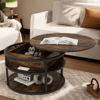 Moasis Rustic Farmhouse Lift Top Coffee Table with Hidden Storage and ...