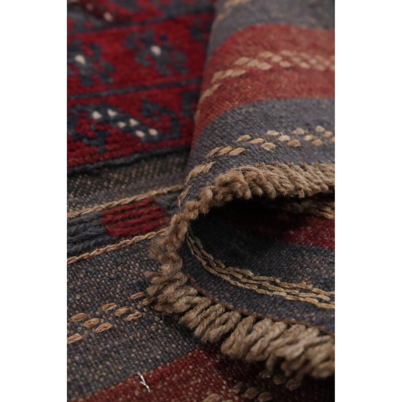 Hand Knotted Oriental 100% Wool Carpet Traditional Tribal Red Balouch Runner Rug - 7' 1'' X 1' 11''