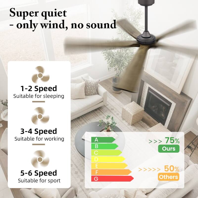MLiAN 60 in 5-Soild Wood Blades Indoor Standard Ceiling Fan with Remote Down-Rod Mount