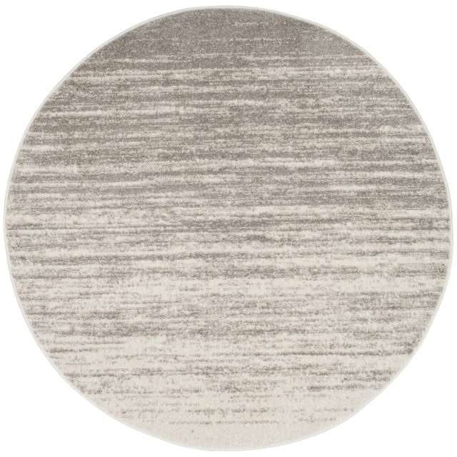 SAFAVIEH Adirondack Vera Modern Ombre Distressed Stripe Area Rug - 9' Round - Light Grey/Grey
