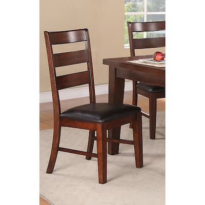 Vintage Set of 2 Dining Chairs with Leather Upholstered Seat, Ladder Style Backrest, Solid Wood Legs for Dining Room Living Room