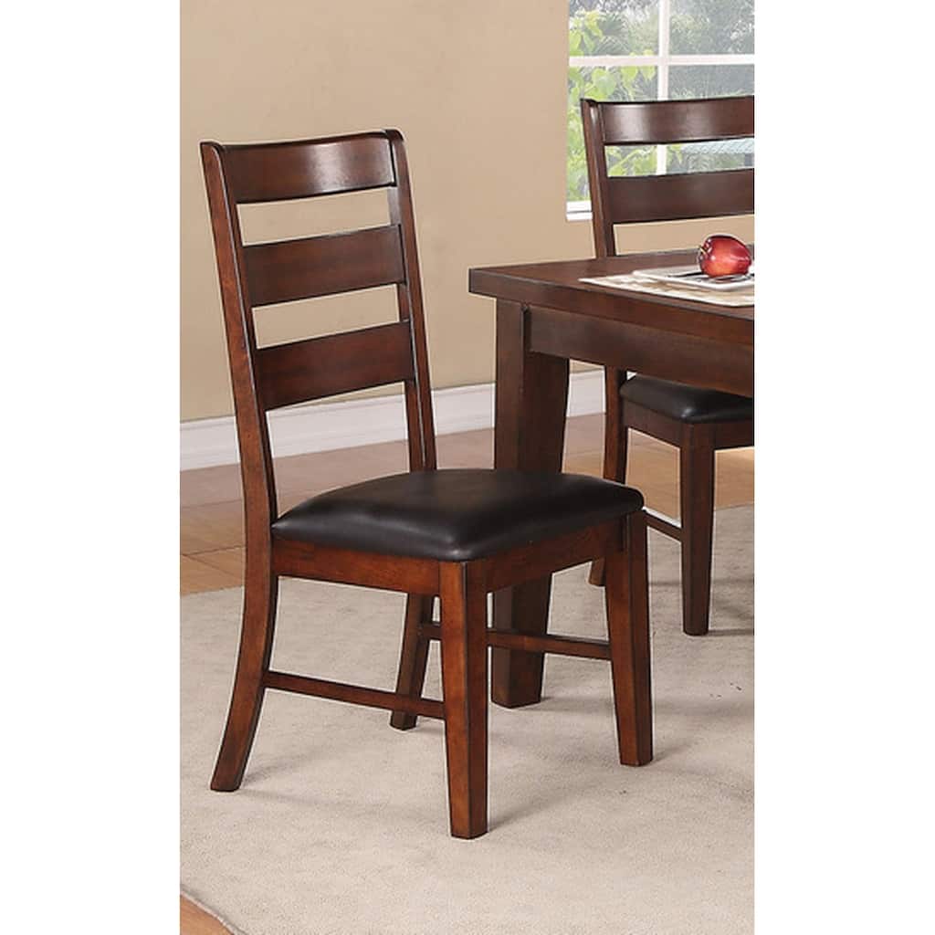 Vintage Set of 2 Dining Chairs with Leather Upholstered Seat, Ladder Style Backrest, Solid Wood Legs for Dining Room Living Room