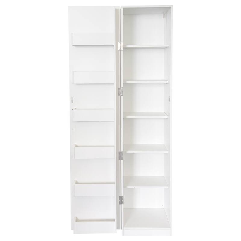 Roomfitters Kitchen Pantry Cabinet, Freestanding White Buffet Cupboard with Adjustable Shelves and Side Storage