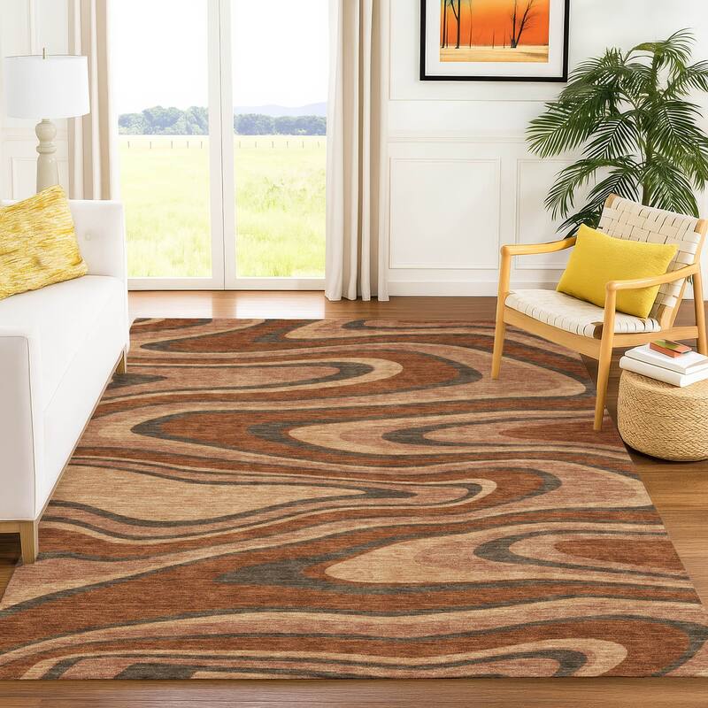 Machine Washable Indoor/ Outdoor Abstract Busey Chantille Rug