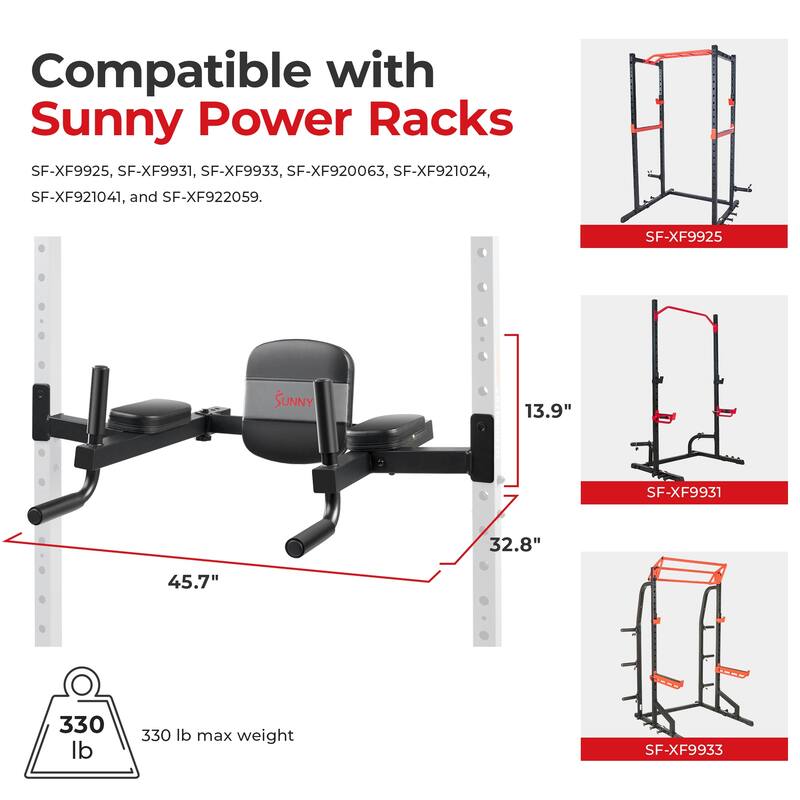 Sunny Adjustable Multi-Function Dip Station & Core Workout Attachment SF-XFA008 - Black - 26.7L x 32.8W x 45.7H