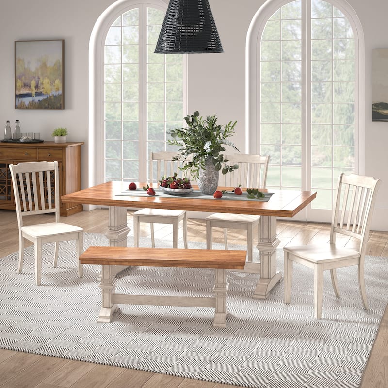 Ronda 78" Rectangular Solid Wood Top Dining Set with Spindle Back Chairs